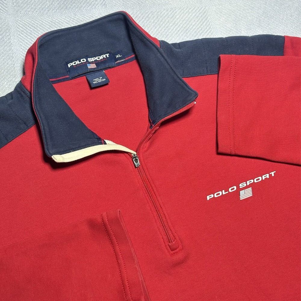 Polo Sport Ralph Lauren Red Navy 1/4 Zip Mock Neck Pullover Sweater Men's‎ XL